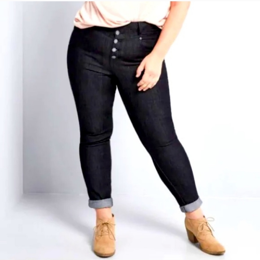 Modcloth Judy Blue Karaoke Songstress High Rise Button Fly Skinny Black Size 5